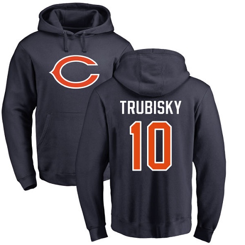 Chicago Bears Men Navy Blue Mitchell Trubisky Name and Number Logo NFL Football #10 Pullover Hoodie Sweatshirts